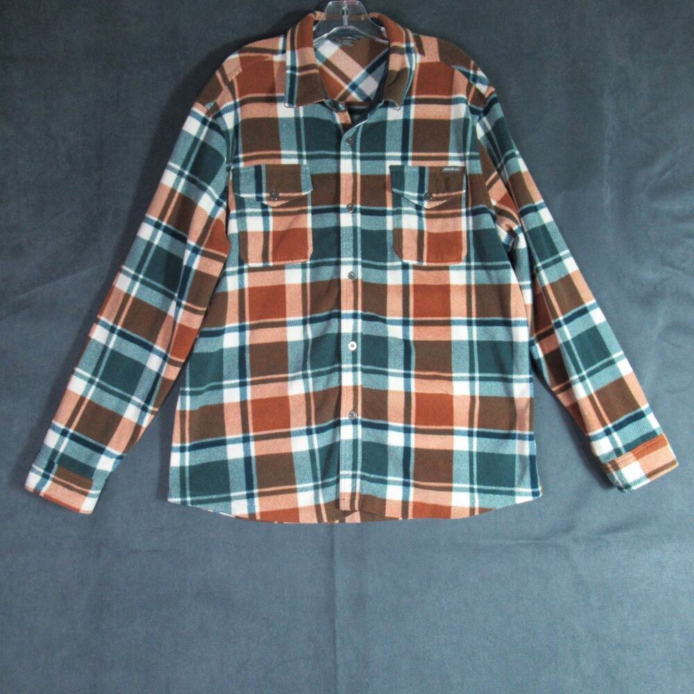 Eddie Bauer Flannel Shirt Jacket Mens XL Plaid Micro Fleece Shacket Heavyweight
